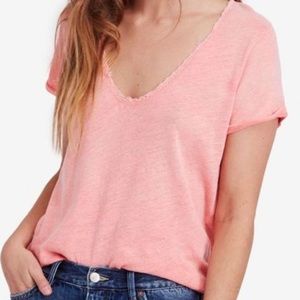 Eggshell /Off White We the Free Scoop Neck Lace Trim Short Sleeve Tee Shirt